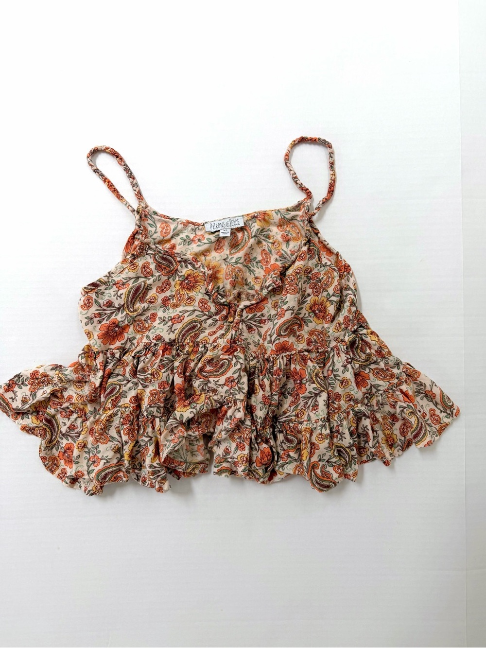 Patrons of Peace Floral Paisley Ruffle Cami Boho XS